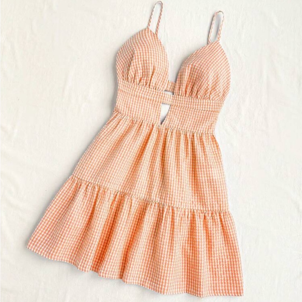 Gingham Mini Dress in Orange